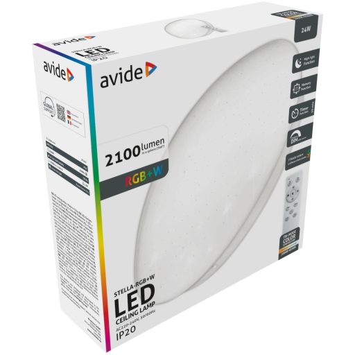 Avide LED Mennyezeti Lámpa Stella 24W RGB+W Távirányítóval (ACLO38RGBW-24W-ST)