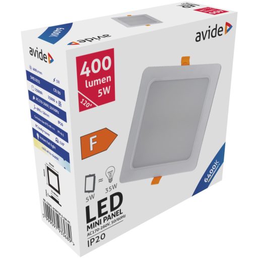Avide LED Beépíthető Négyzetes Mennyezeti Lámpa Műanyag 5W CW 6400K (ACRPCW-S-5W-PC)