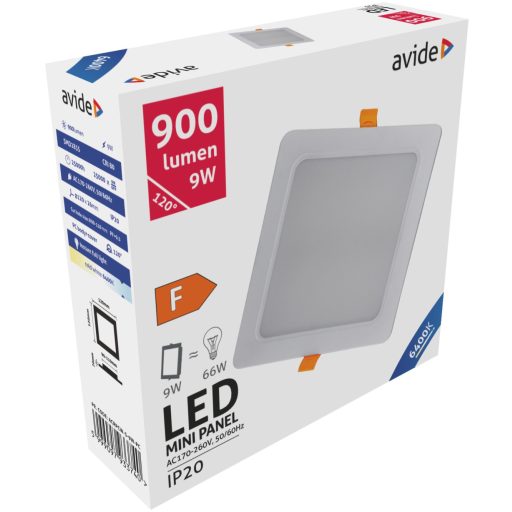Avide LED Beépíthető Négyzetes Mennyezeti Lámpa Műanyag 9W CW 6400K (ACRPCW-S-9W-PC)
