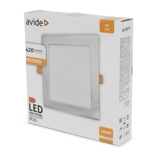 Avide LED Beépíthető Négyzetes Mennyezeti Lámpa ALU Szatén Nikkel 6W NW 4000K (ACRPNW-S-6W-ALU-SN)