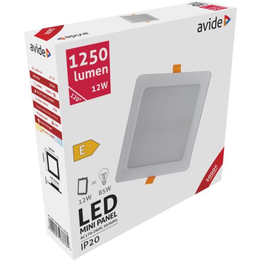 Avide LED Beépíthető Négyzetes Mennyezeti Lámpa Műanyag 12W WW 3000K (ACRPWW-S-12W-PC)
