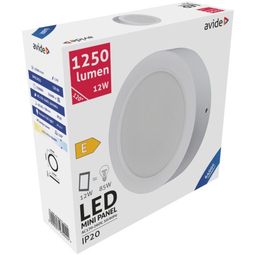 Avide LED Falra Szerelhető Kerek Mennyezeti Lámpa Műanyag 12W CW 6400K (ACSMCW-R-12W-PC)