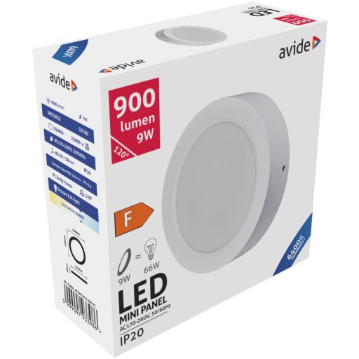 Avide LED Falra Szerelhető Kerek Mennyezeti Lámpa Műanyag 9W CW 6400K (ACSMCW-R-9W-PC)