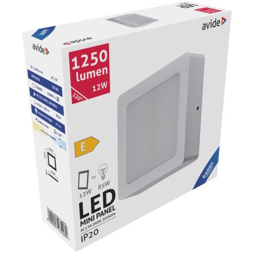 Avide LED Falra Szerelhető Négyzetes Mennyezeti Lámpa Műanyag 12W CW 6400K (ACSMCW-S-12W-PC)