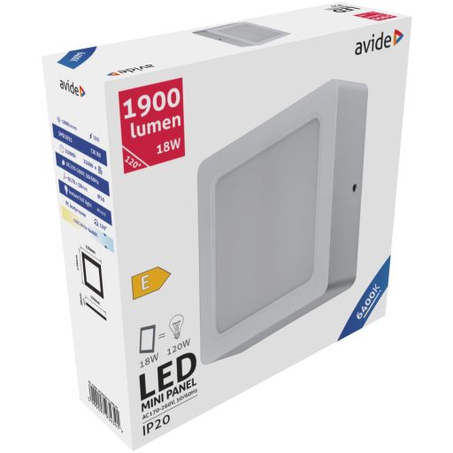 Avide LED Falra Szerelhető Négyzetes Mennyezeti Lámpa Műanyag 18W CW 6400K (ACSMCW-S-18W-PC)