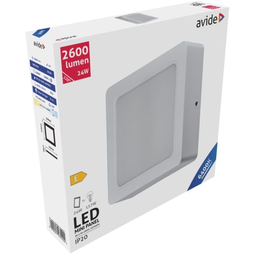 Avide LED Falra Szerelhető Négyzetes Mennyezeti Lámpa Műanyag 24W CW 6400K (ACSMCW-S-24W-PC)
