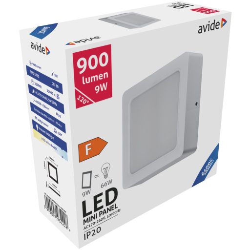 Avide LED Falra Szerelhető Négyzetes Mennyezeti Lámpa Műanyag 9W CW 6400K (ACSMCW-S-9W-PC)