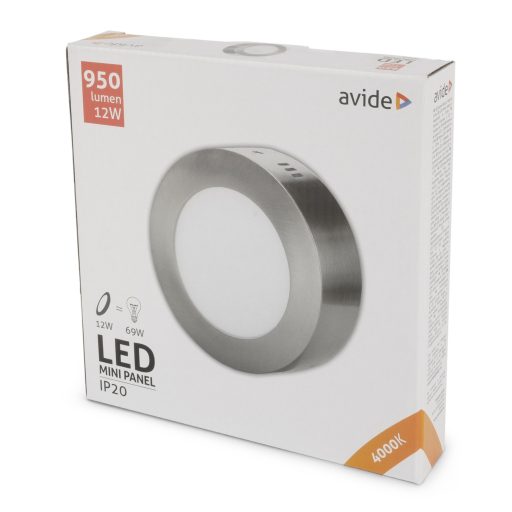 Avide LED Falra Szerelhető Kerek Mennyezeti Lámpa ALU Szatén Nikkel 12W NW 4000K (ACSMNW-R-12W-ALU-SN)