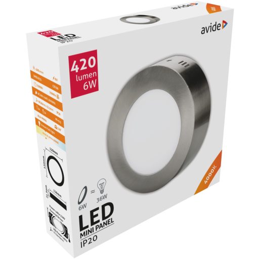 Avide LED Falra Szerelhető Kerek Mennyezeti Lámpa ALU Szatén Nikkel 6W NW 4000K (ACSMNW-R-6W-ALU-SN)