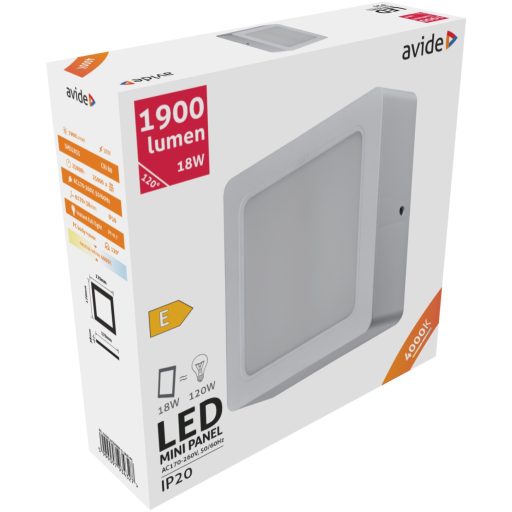 Avide LED Falra Szerelhető Négyzetes Mennyezeti Lámpa Műanyag 18W NW 4000K (ACSMNW-S-18W-PC)