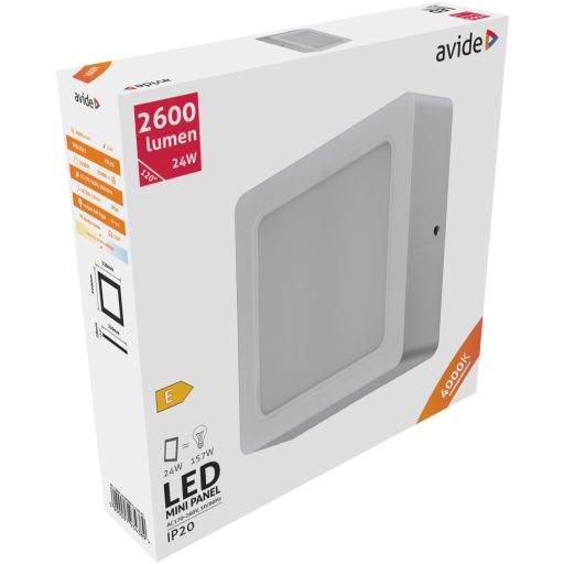 Avide LED Falra Szerelhető Négyzetes Mennyezeti Lámpa Műanyag 24W NW 4000K *Sérült Csomagolás* (ACSMNW-S-24W-PC-SCS)