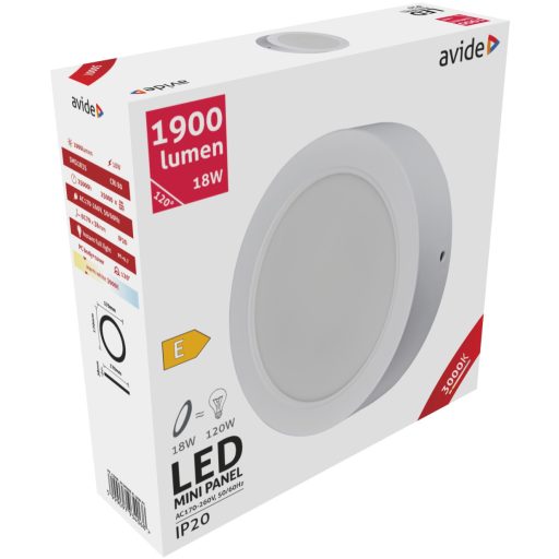 Avide LED Falra Szerelhető Kerek Mennyezeti Lámpa Műanyag 18W WW 3000K (ACSMWW-R-18W-PC)