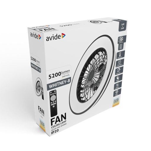 Avide Mennyezeti lámpa ventilátorral Whitney fekete, 2x24W+15W motor, távirányítóval (AFCLCCT-48W-15W-WHB)
