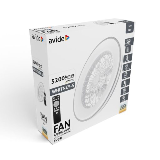 Avide Mennyezeti lámpa ventilátorral Whitney ezüst, 2x24W+15W motor, távirányítóval (AFCLCCT-48W-15W-WHS)