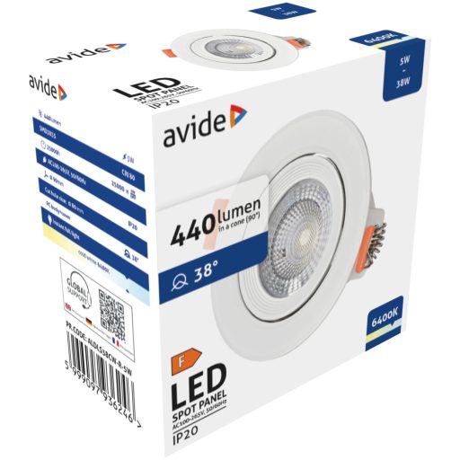 Avide LED Beépíthető Spot 38° Kerek 5W CW 6400K (ALDLS38CW-R-5W)
