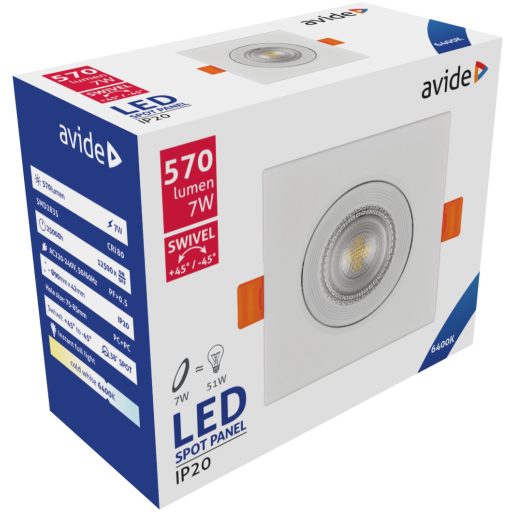 Avide LED Beépíthető Spot 38° Négyzetes 7W CW 6400K (ALDLS38CW-S-7W)