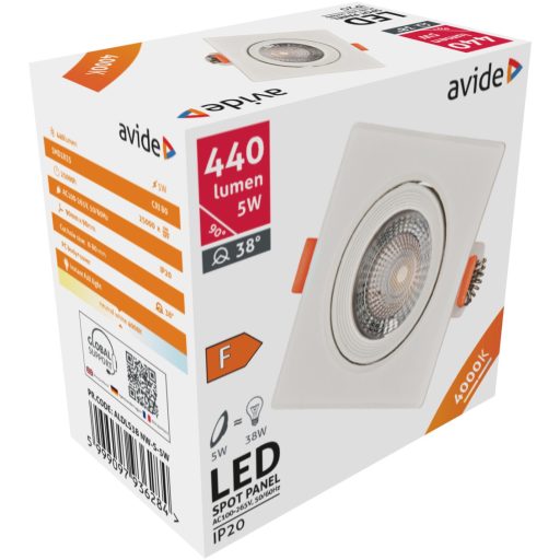 Avide LED Beépíthető Spot 38° Négyzetes 5W NW 4000K (ALDLS38NW-S-5W)