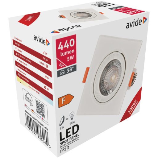 Avide LED Beépíthető Spot 38° Négyzetes 5W WW 3000K (ALDLS38WW-S-5W)