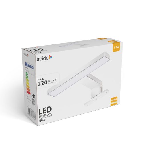 Avide LED Tükörvilágító Lámpa Szögletes Króm Műanyag 180mm NW 4000K 3.5W IP44 (ALML-B18-C-3.5W)