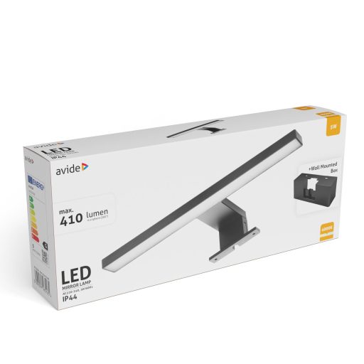 Avide LED Tükörvilágító Lámpa Szerelődobozzal Szögletes Fekete Műanyag 300mm NW 4000K 5W IP44 (ALML-B30-B-5WB)