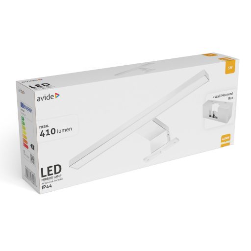 Avide LED Tükörvilágító Lámpa Szerelődobozzal Szögletes Króm Műanyag 300mm NW 4000K 5W IP44 (ALML-B30-C-5WB)