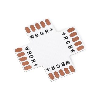   Avide LED Szalag 12-24V X elosztó elem, forr.mentes, RGB+W-5 eres, 12mm (10 db-os csom.) (ALSA-XC-5P-5050-12MM-10)