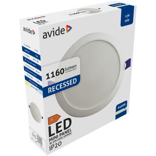 Avide LED Beépíthető Kerek Mennyezeti Lámpa Műanyag 12W CW 6400K (AMRPCW-R-12W-PC)