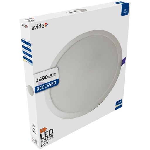 Avide LED Beépíthető Kerek Mennyezeti Lámpa Műanyag 24W CW 6400K (AMRPCW-R-24W-PC)