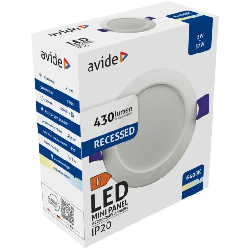 Avide LED Beépíthető Kerek Mennyezeti Lámpa Műanyag 5W CW 6400K (AMRPCW-R-5W-PC)