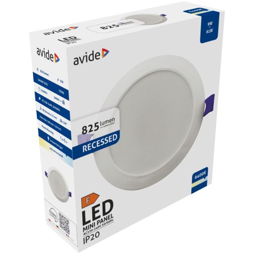 Avide LED Beépíthető Kerek Mennyezeti Lámpa Műanyag 9W CW 6400K (AMRPCW-R-9W-PC)