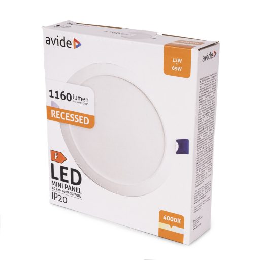 Avide LED Beépíthető Kerek Mennyezeti Lámpa Műanyag 12W NW 4000K (AMRPNW-R-12W-PC)