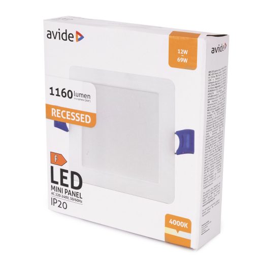 Avide LED Beépíthető Négyzetes Mennyezeti Lámpa Műanyag 12W NW 4000K (AMRPNW-S-12W-PC)