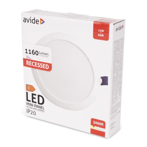 Avide LED Beépíthető Kerek Mennyezeti Lámpa Műanyag 12W WW 3000K (AMRPWW-R-12W-PC)