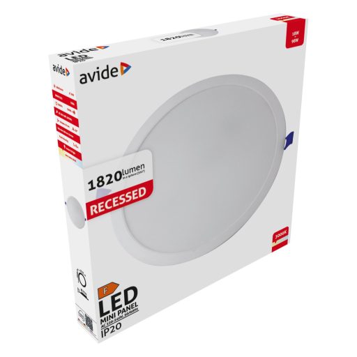 Avide LED Beépíthető Kerek Mennyezeti Lámpa Műanyag 18W WW 3000K (AMRPWW-R-18W-PC)