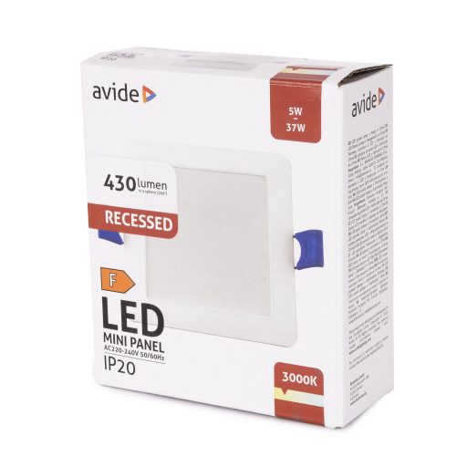 Avide LED Beépíthető Négyzetes Mennyezeti Lámpa Műanyag 5W WW 3000K (AMRPWW-S-5W-PC)