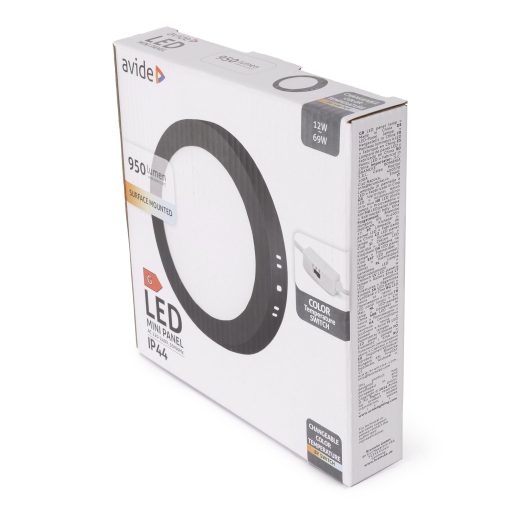 Avide LED Falra Szerelhető Kerek Mennyezeti Lámpa ALU 12W CCT IP44/IP20 Fekete (AMSMPCCT-R-12W-ALU44-B)