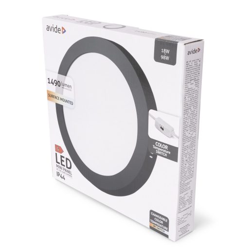 Avide LED Falra Szerelhető Kerek Mennyezeti Lámpa ALU 18W CCT IP44/IP20 Fekete (AMSMPCCT-R-18W-ALU44-B)