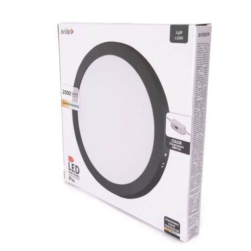 Avide LED Falra Szerelhető Kerek Mennyezeti Lámpa ALU 24W CCT IP44/IP20 Fekete (AMSMPCCT-R-24W-ALU44-B)
