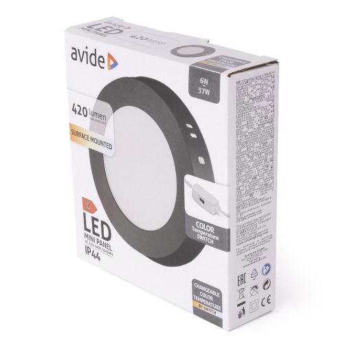Avide LED Falra Szerelhető Kerek Mennyezeti Lámpa ALU 6W CCT IP44/IP20 Fekete (AMSMPCCT-R-6W-ALU44-B)