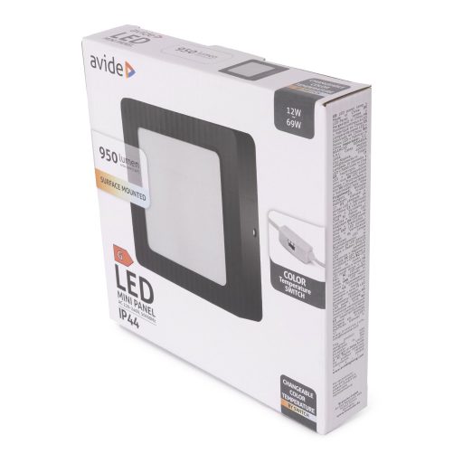 Avide LED Falra Szerelhető Négyzetes Mennyezeti Lámpa ALU 12W CCT IP44/IP20 Fekete (AMSMPCCT-S-12W-ALU44-B)