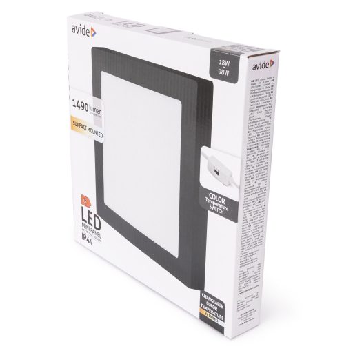 Avide LED Falra Szerelhető Négyzetes Mennyezeti Lámpa ALU 18W CCT IP44/IP20 Fekete (AMSMPCCT-S-18W-ALU44-B)