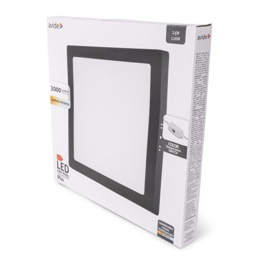 Avide LED Falra Szerelhető Négyzetes Mennyezeti Lámpa ALU 24W CCT IP44/IP20 Fekete (AMSMPCCT-S-24W-ALU44-B)