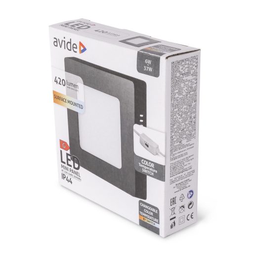 Avide LED Falra Szerelhető Négyzetes Mennyezeti Lámpa ALU 6W CCT IP44/IP20 Fekete (AMSMPCCT-S-6W-ALU44-B)