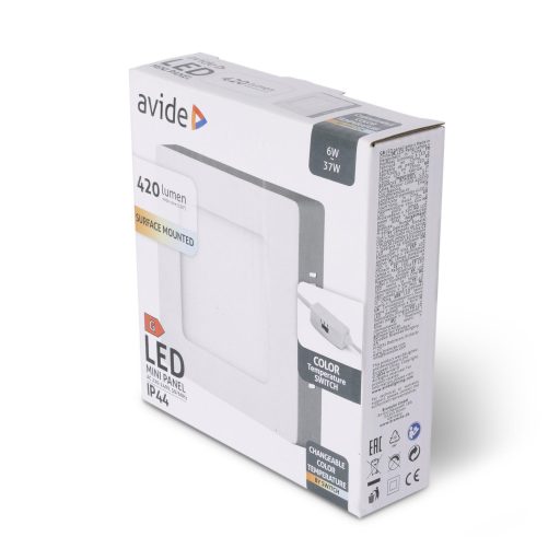 Avide LED Falra Szerelhető Négyzetes Mennyezeti Lámpa ALU 6W CCT IP44/IP20 (AMSMPCCT-S-6W-ALU44)
