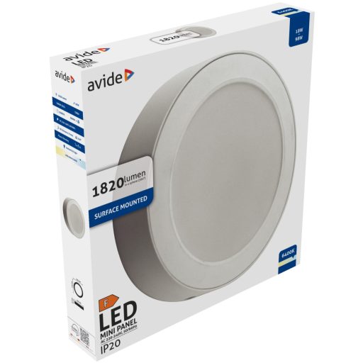 Avide LED Falra Szerelhető Kerek Mennyezeti Lámpa Műanyag 18W CW 6400K (AMSPCW-R-18W-PC)