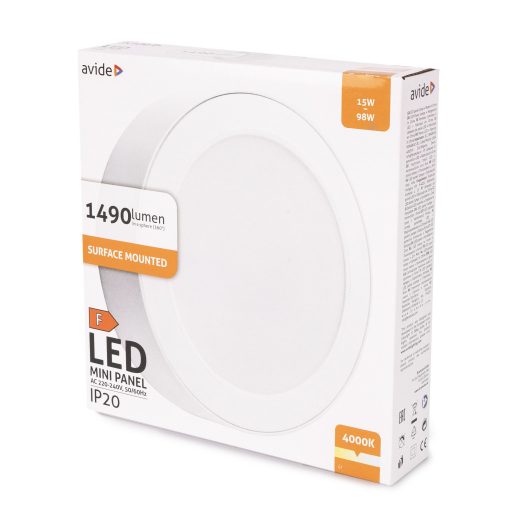 Avide LED Falra Szerelhető Kerek Mennyezeti Lámpa Műanyag 15W NW 4000K (AMSPNW-R-15W-PC)