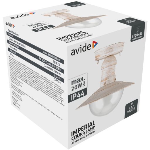 Avide Kültéri Mennyezeti Lámpa Imperial 1xE27 IP44 Antik fehér (AOLCE27-IMP-AW)