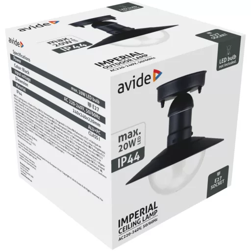 Avide Kültéri Mennyezeti Lámpa Imperial 1xE27 IP44 Fekete (AOLCE27-IMP-B)