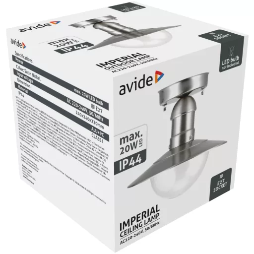 Avide Kültéri Mennyezeti Lámpa Imperial 1xE27 IP44 Rozsdamentes Acél (AOLCE27-IMP-SN)