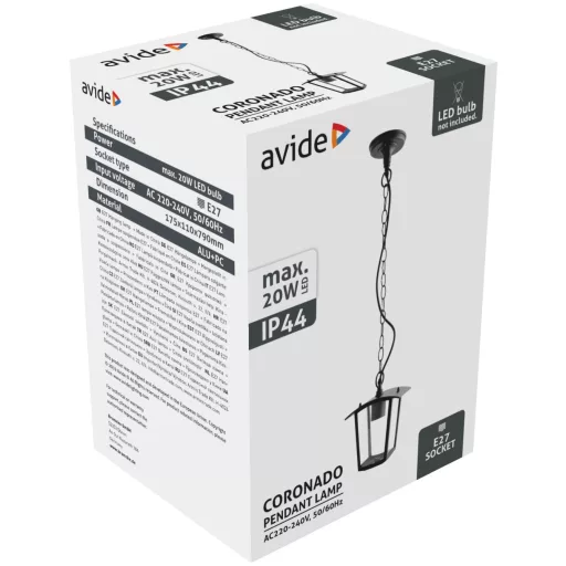 Avide kültéri függeszték lámpa Coronado 1xE27 IP44 fekete (AOLHE27-COR)